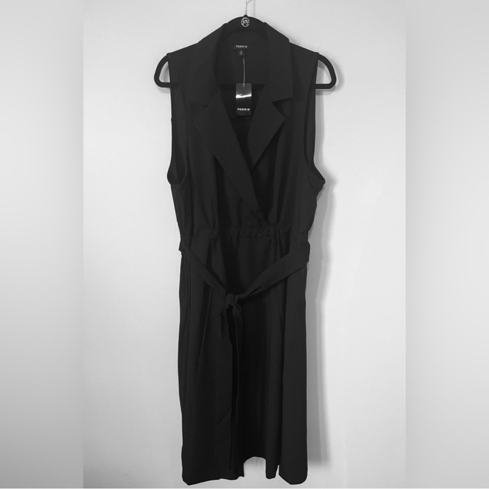 NWT Torrid Black Midi Twill Shirtdress Sleeveless Belted Stretch WomenPlus 3X - Picture 2 of 14